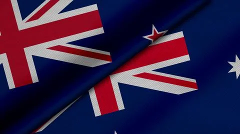 3D Rendering of two flags of New Zealand and Commonwealth of Australia togeth Illustrazione stock
