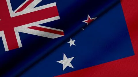 3D Rendering of two flags of New Zealand and Independent State of Samoa toget Stock Illustration