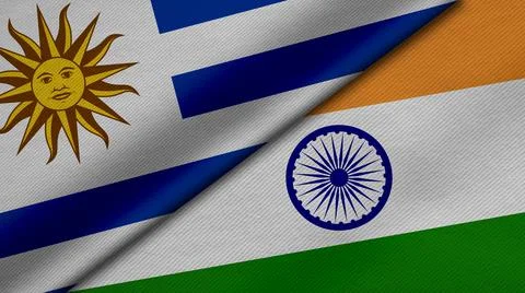 3D Rendering of two flags from Oriental Republic of Uruguay and India togethe Illustrazione stock