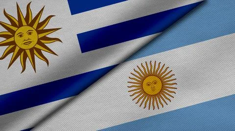 3D Rendering of two flags from Oriental Republic of Uruguay and Argentina Rep Stock Illustration