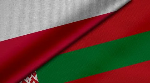 3D Rendering of two flags from  Republic of Poland and  Republic of Belarus t Illustrazione stock