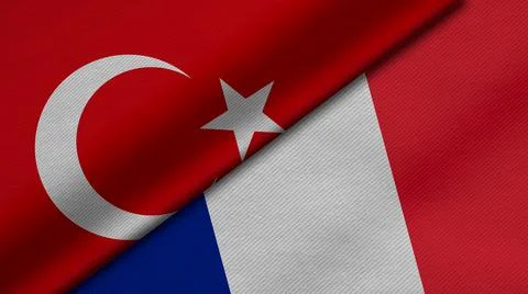 3D Rendering of two flags from Republic of Turkey and French Republic togethe Stock Illustration