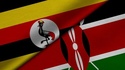 3D Rendering of two flags from Republic of Kenya and Republic of Uganda toget Stock Illustration