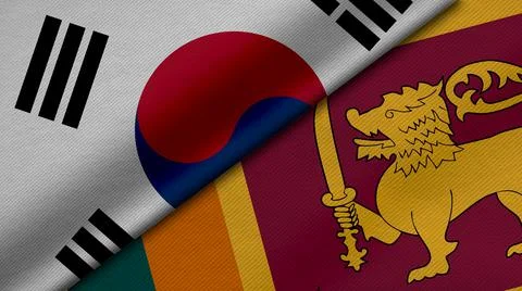 3D Rendering of two flags from  Republic of Korea and Republic of Sri Lanka t Illustrazione stock