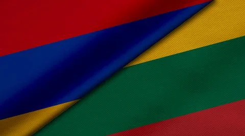 3D Rendering of two flags from Republic of Armenia and Republic of Lithuania  Stock Illustration