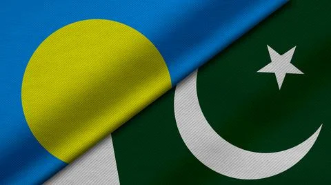3D rendering of two flags of Republic of Palau and pakistan together with fab Stock Illustration