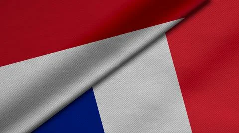 3D Rendering of two flags from Republic of Indonesia and French Republic toge Stock Illustration