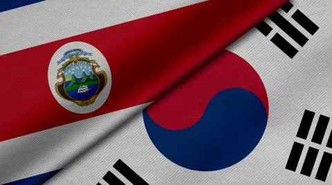3D Rendering of two flags from Republic of Costa Rica and Republic of Korea t Stock Illustration