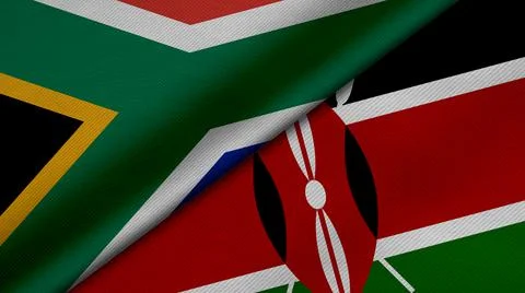 3D Rendering of two flags from Republic of South Africa and Republic of Kenya Stock Illustration