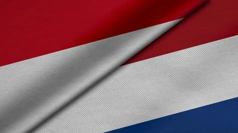 3D Rendering of two flags from Republic of Indonesia and Netherlands together Stock Illustration