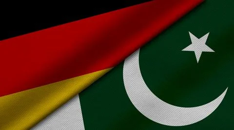 3D rendering of two flags of Republic of Germany and pakistan together with f Stock Illustration