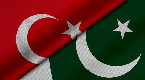 3D rendering of two flags of Republic of Turkey and pakistan together with fa Stock Illustration