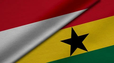 3D Rendering of two flags from Republic of Indonesia and Republic of Ghana to Stock Illustration