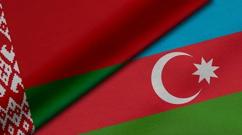 3D Rendering of two flags from Republic of Belarus and Republic of Azerbaijan Illustrazione stock
