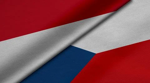 3D Rendering of two flags from Republic of Indonesia and Czech Republic toget Illustrazione stock