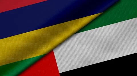 3D Rendering of two flags from Republic of Mauritius and United Arab Emirates Stock Illustration