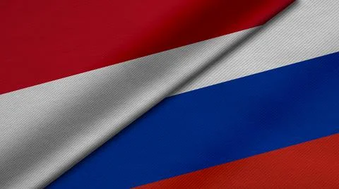3D Rendering of two flags from Republic of Indonesia and Russian Federation t Stock Illustration
