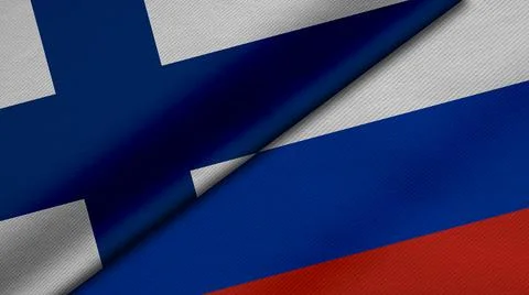3D Rendering of two flags from Republic of Finland and Russian Federation tog Stock Illustration