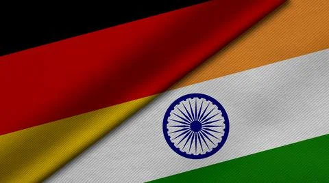 3D Rendering of two flags from Republic of Germany and India together with fa Stock Illustration