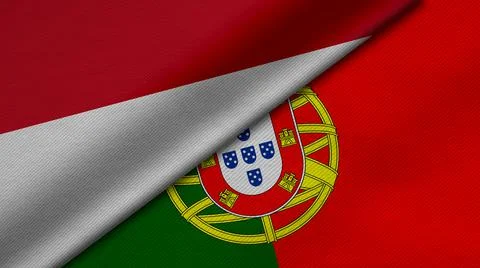 3D Rendering of two flags from Republic of Indonesia and Portuguese Republic  Stock Illustration