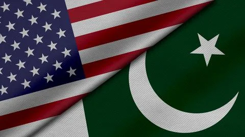 3D rendering of two flags of Republic of pakistan and United States of Americ Stock Illustration