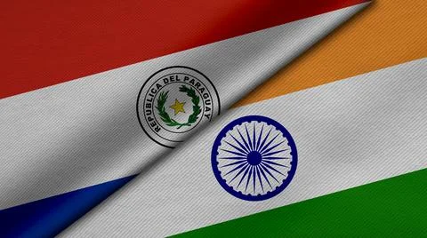 3D Rendering of two flags from Republic of Paraguay and India together with f Stock Illustration