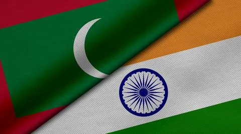 3D Rendering of two flags from Republic of Maldives and india together with f Illustrazione stock