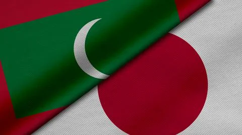 3D Rendering of two flags from Republic of Maldives and japan together with f Stock Illustration