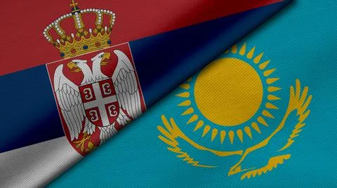 3D Rendering of two flags from republic of serbia and  Republic of Kazakhstan Illustrazione stock