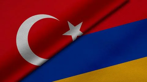 3D rendering of two flags of Republic of Turkey and Republic of Armenia toget Stock Illustration