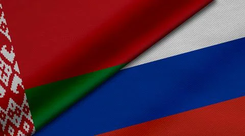 3D Rendering of two flags from Republic of Belarus and Russian Federation tog Stock Illustration