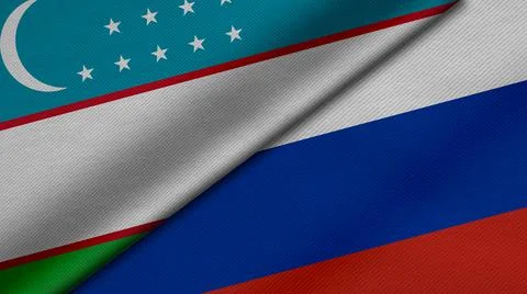 3D Rendering of two flags from Republic of Uzbekistan and Russian Federation  Stock Illustration