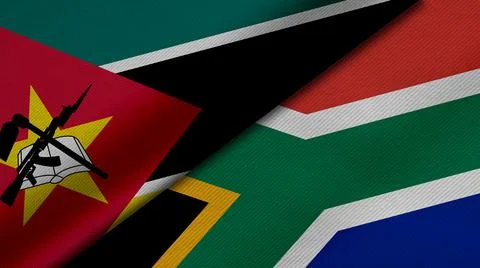 3D Rendering of two flags from Republic of Mozambique and Republic of South A Stock Illustration