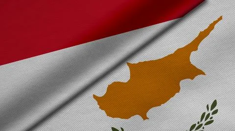 3D Rendering of two flags from Republic of Indonesia and Republic of Cyprus t Stock Illustration