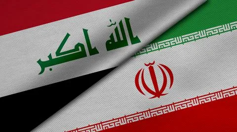 3D Rendering of two flags from Republic of Iraq and Islamic Republic of Iran  Illustrazione stock