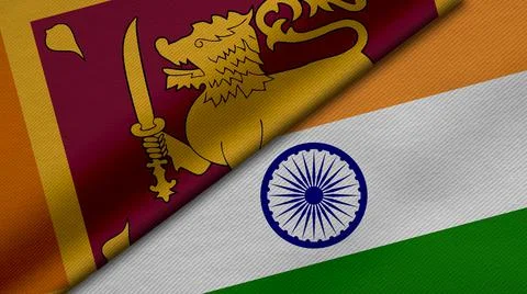 3D Rendering of two flags from Republic of Sri Lanka and India together with  Stock Illustration