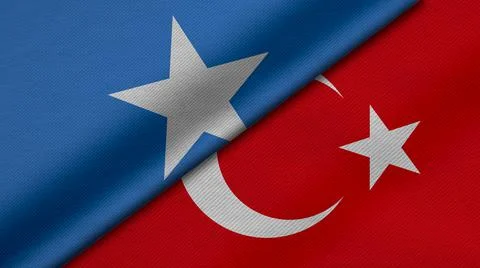 3D rendering of two flags of Republic of Turkey and Federal Republic of Somal Illustrazione stock