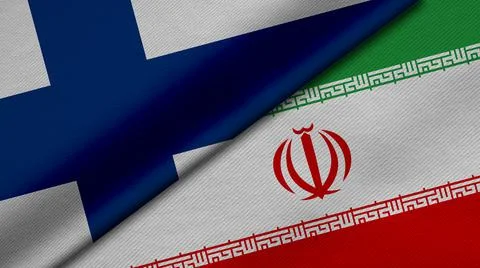 3D Rendering of two flags from Republic of Finland and Islamic Republic of Ir Stock Illustration