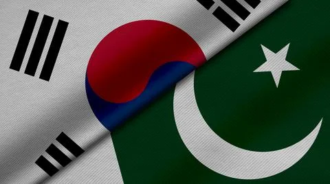 3D Rendering of two flags from  Republic of Korea and Republic of pakistan  t Stock Illustration