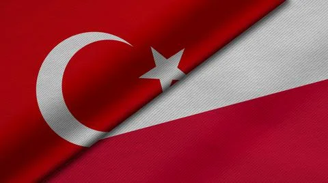 3D rendering of two flags of Republic of Turkey and Republic of Poland togeth Illustrazione stock