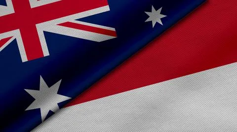3D Rendering of two flags from Republic of Indonesia and Commonwealth of Aust Stock Illustration