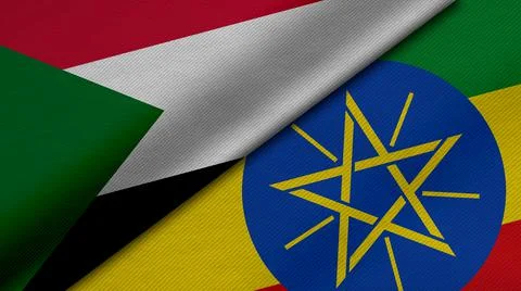 3D Rendering of two flags from Republic of the Sudan and Ethiopia together wi Illustrazione stock