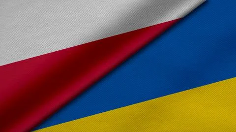 3D Rendering of two flags from Republic of Poland and ukraine together with f Stock Illustration