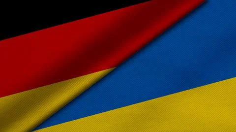 3D Rendering of two flags from Republic of Germany and ukraine together with  Stock Illustration