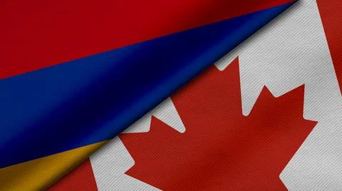 3D Rendering of two flags from Republic of Armenia and Canada   together with Illustrazione stock