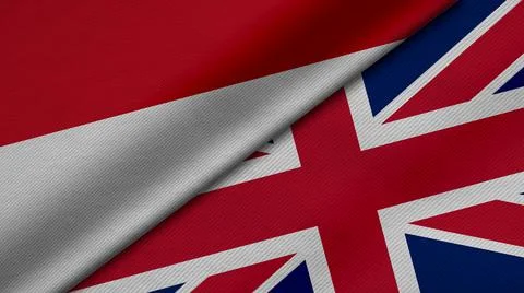 3D Rendering of two flags from Republic of Indonesia and United Kingdom or Br Stock Illustration
