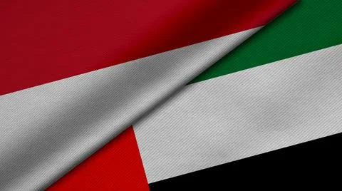 3D Rendering of two flags from Republic of Indonesia and United Arab Emirates Stock Illustration