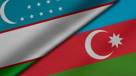 3D Rendering of two flags from Republic of Uzbekistan and Republic of Azerbai Stock Illustration