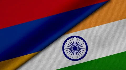 3D Rendering of two flags from Republic of Armenia and India together with fa Illustrazione stock