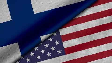 3D Rendering of two flags from Republic of Finland and United States of Ameri Stock Illustration